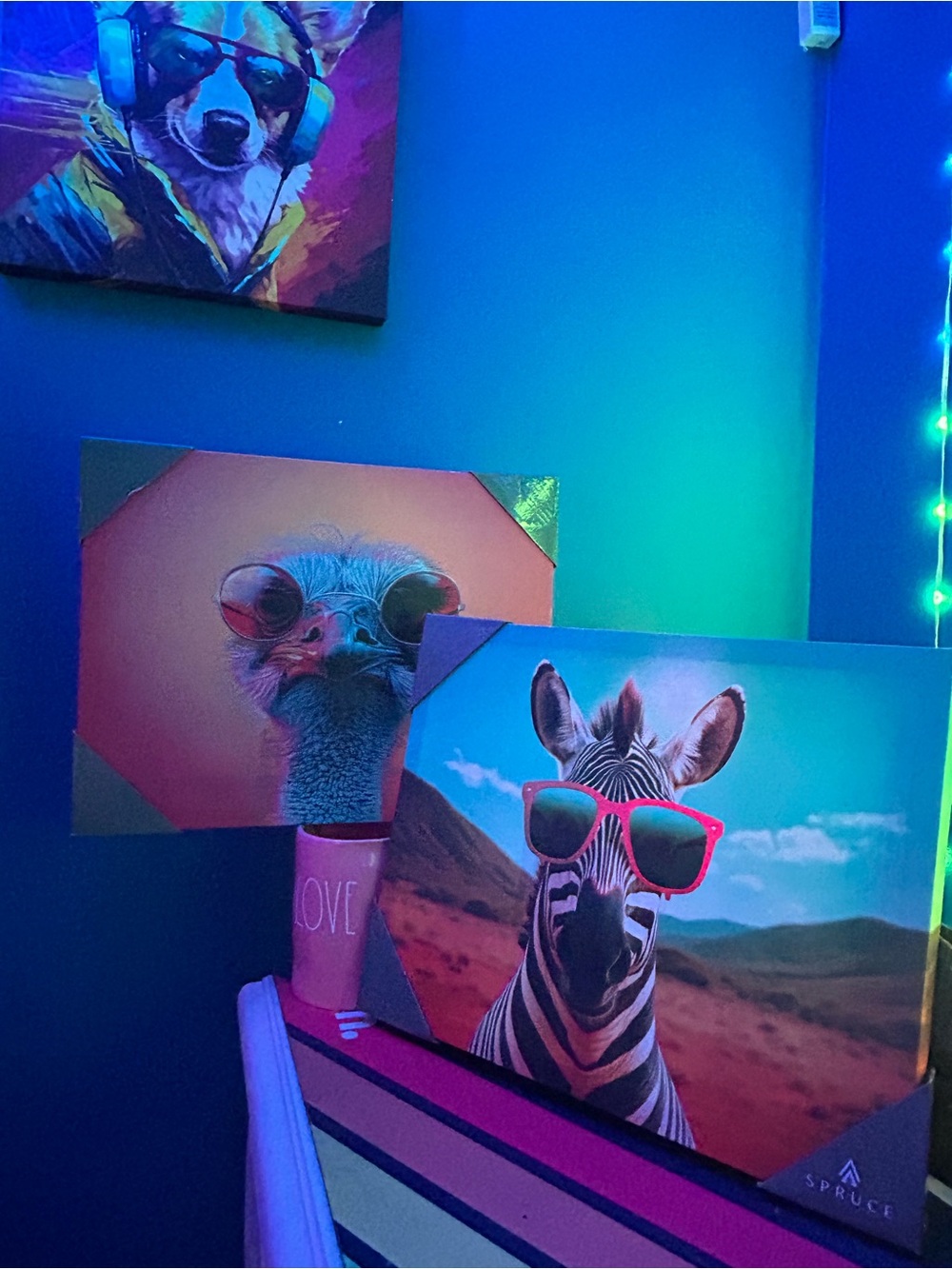 Colorful Zebra Canvas Wall Art with Pink Sunglasses